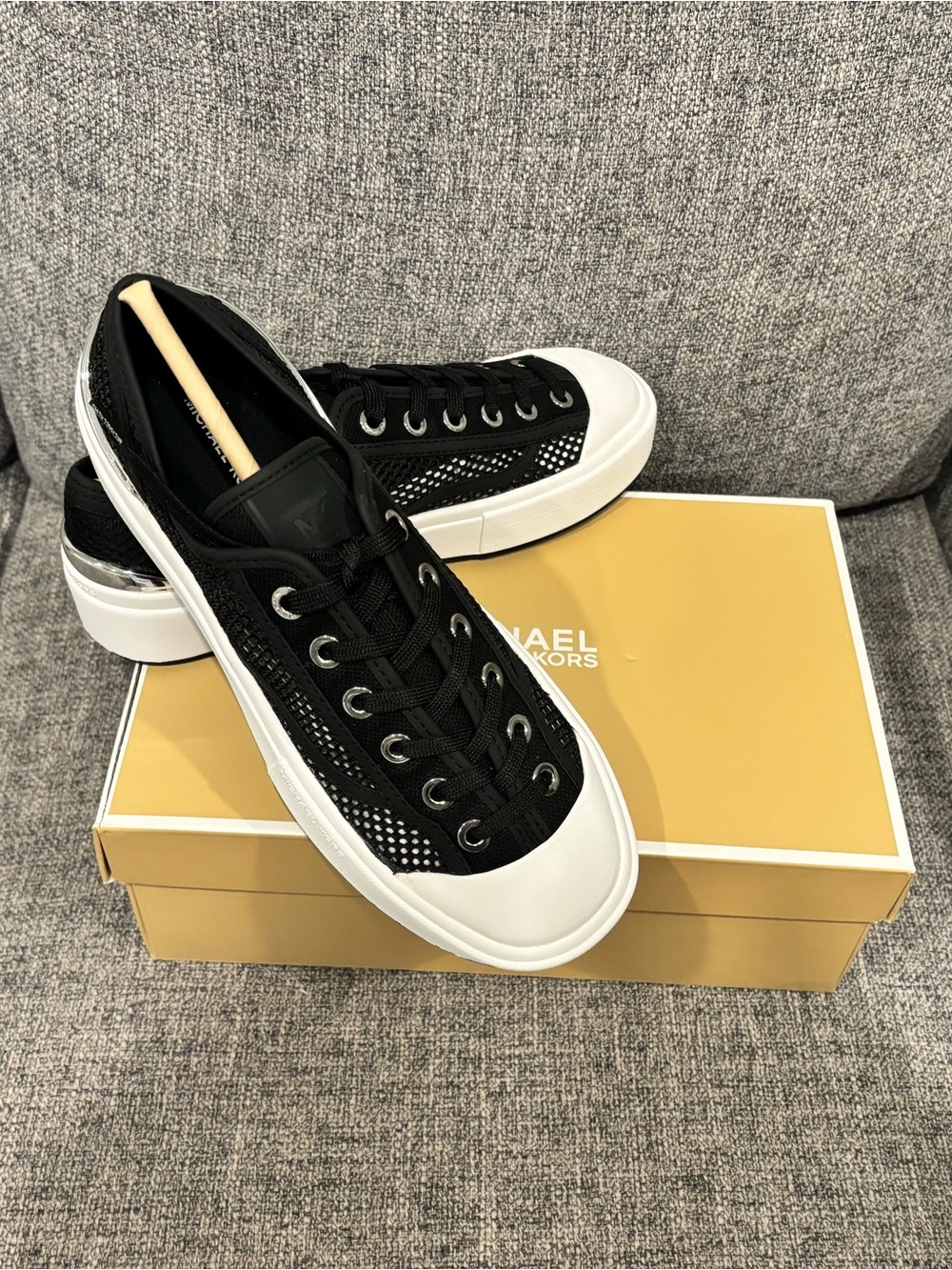 Michael Kors Men’s Black Mesh Sneakers with White Toe Cap